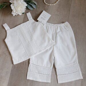 Strasburg RARE FIND Girls White Cotton Crop Pant Set Beach Vacation Portrait NEW